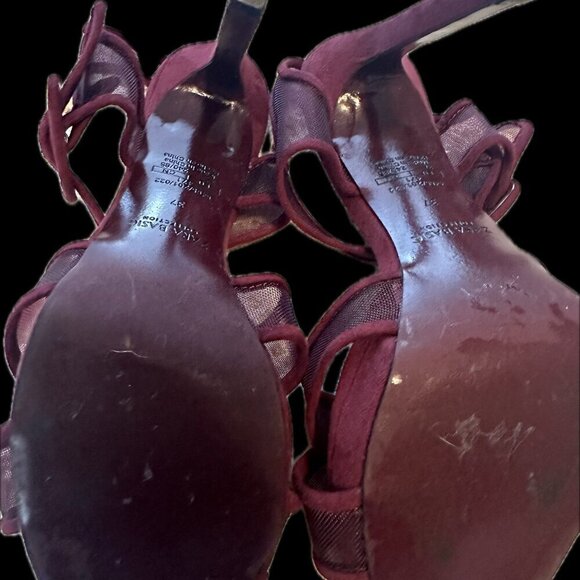 Zara Sheer Instep Straps Suede Stiletto Sandals Burgundy Red Women's Size 37 US - Picture 3 of 4